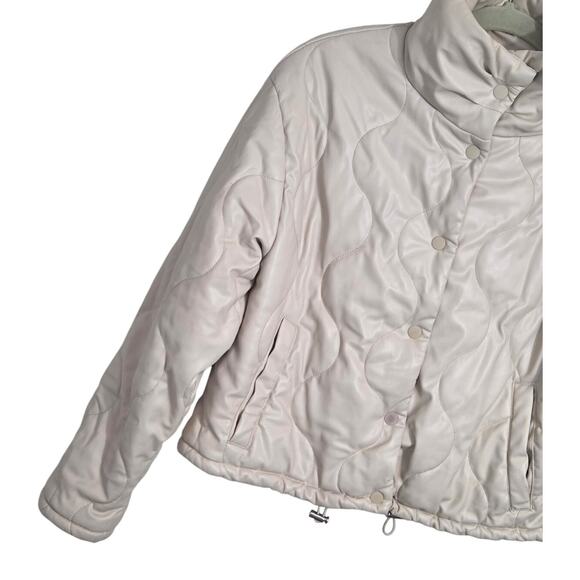 Zara Faux Leather Quilted Puffer Jacket Women's Medium Cropped Ivory - Picture 12 of 13